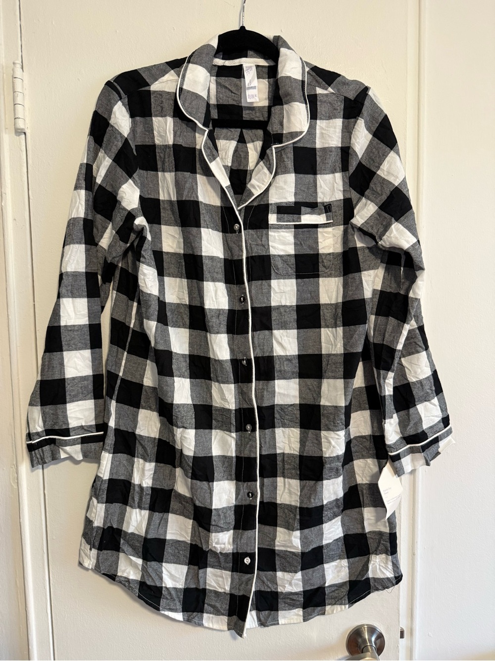 Stars Above Black & White Buffalo Check Women’s Button Nightgown